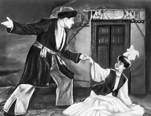 Сцена из спектакля Казахского театра драмы им. М. О. Ауэзова. «Трагедия поэта». Г. Мусрепова. 1958.
